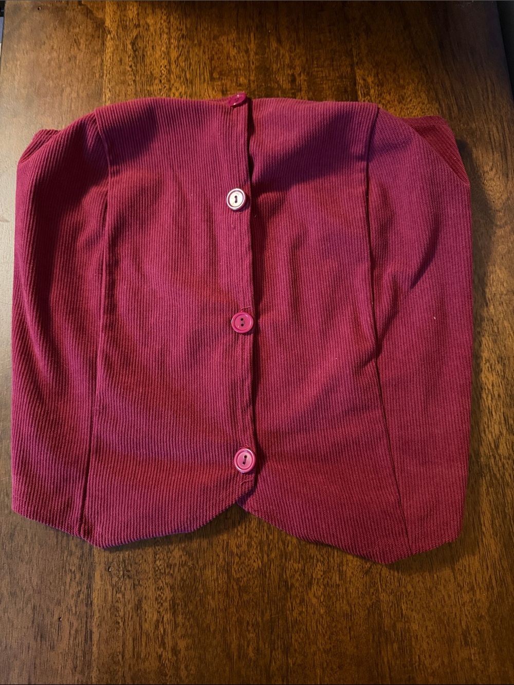New Lucky & Blessed Strapless Ribbed Button-Front Top - Burgundy